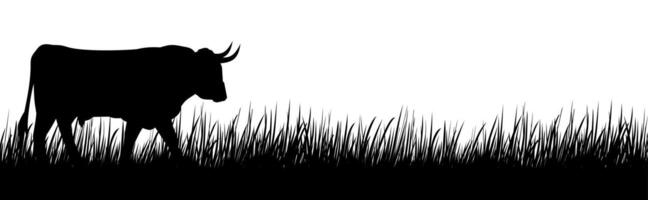 The silhouette of a bull with tall grass. vector
