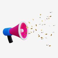 3D Pink Megaphone with Golden Confetti Explosion vector