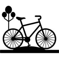 Park Scene with Bicycle Silhouette on White vector