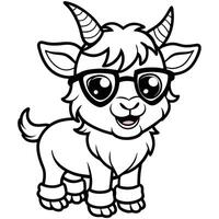 goat with sunglasses coloring page vector