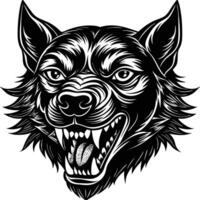 a wolf head with its mouth open and teeth showing vector