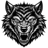 the head of a wolf is shown in a black and white design vector