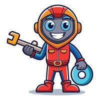 cartoon character with wrench and wrench vector
