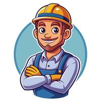 a cartoon man in overalls with a hard hat vector