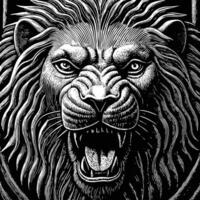 lion roaring in a black and white engraving style vector