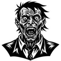 a zombie head with a black and white design vector