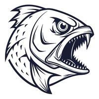 an angry fish head with open mouth and sharp teeth vector