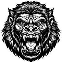 a gorilla head with a big mouth and fangs vector
