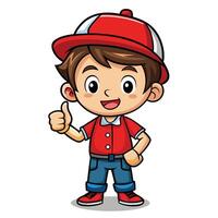 cartoon boy in red cap and jeans vector