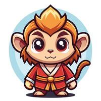 cartoon monkey in red kimono with red eyes vector