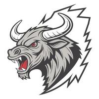 an angry bull head with a lightning bolt on it vector