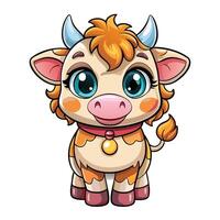 cartoon cow with horns and a pink collar vector