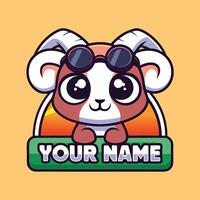 a cute goat wearing sunglasses and a name on a yellow background vector