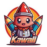 kawaii character with a rocket launcher and a red circle vector