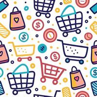 shopping cart and other items pattern vector