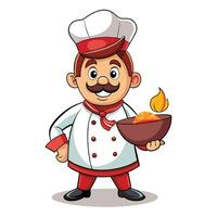 chef with bowl of food illustration vector