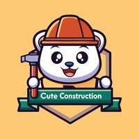 a cute construction worker with a hammer and a badge vector