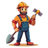 cartoon man with shovel and hammer vector