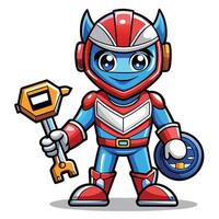 cartoon blue robot holding a key vector