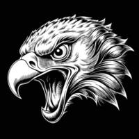 an eagle head with open mouth on a black background vector