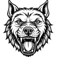 a wolf head with its mouth open and its teeth showing vector