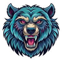 the head of a bear with fangs and teeth vector