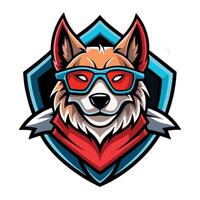 a dog wearing sunglasses and a red scarf vector