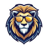 lion mascot head with sunglasses on a white background vector