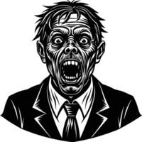 a black and white image of a man in a suit with an open mouth vector