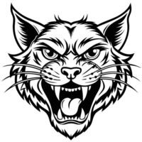 a black and white illustration of a cat head vector