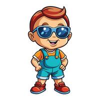 cartoon boy wearing sunglasses and overalls vector