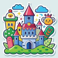 cartoon castle with a castle and other objects vector