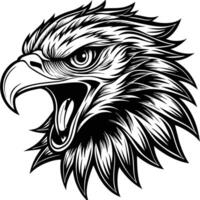 an eagle head with its mouth open in a black and white design vector
