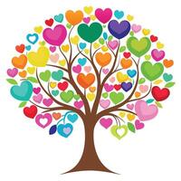 a colorful tree with many hearts on it vector