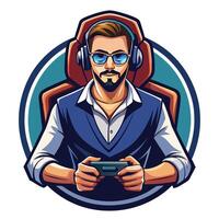 a man with glasses and a beard is playing a game vector