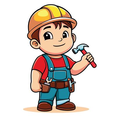 cartoon boy holding hammer and wrench