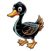 a cartoon black duck with orange beak vector
