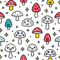 a seamless pattern with mushrooms and stars vector