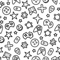 a black and white pattern with game controllers and other items vector