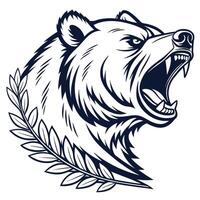 a bear head with a laurel wreath on it vector