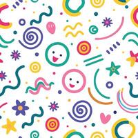 a colorful pattern with a smiley face and other shapes vector