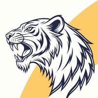 a tiger head with its mouth open on a yellow and white background vector