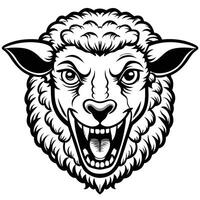 a black and white image of a sheep head with its mouth open vector
