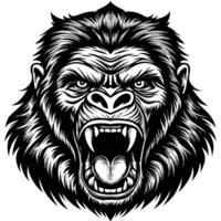 gorilla head with open mouth and fangs vector