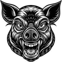 a black and white illustration of a pig head vector