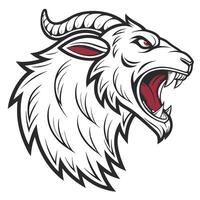 a goat head with its mouth open and red teeth vector