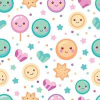 cute kawaii cookies and stars pattern vector