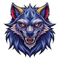 a wolf head with red eyes and fangs vector