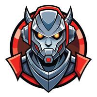 a robot head with red eyes and a helmet vector