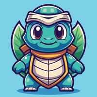 a cartoon turtle with a hat and a green leaf vector
